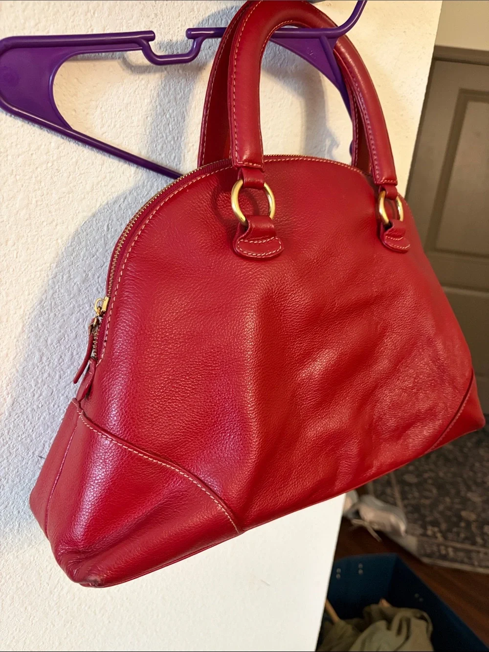 Vintage Celsius Structured Red Leather Hobo Handbag with Gold-Tone Accents